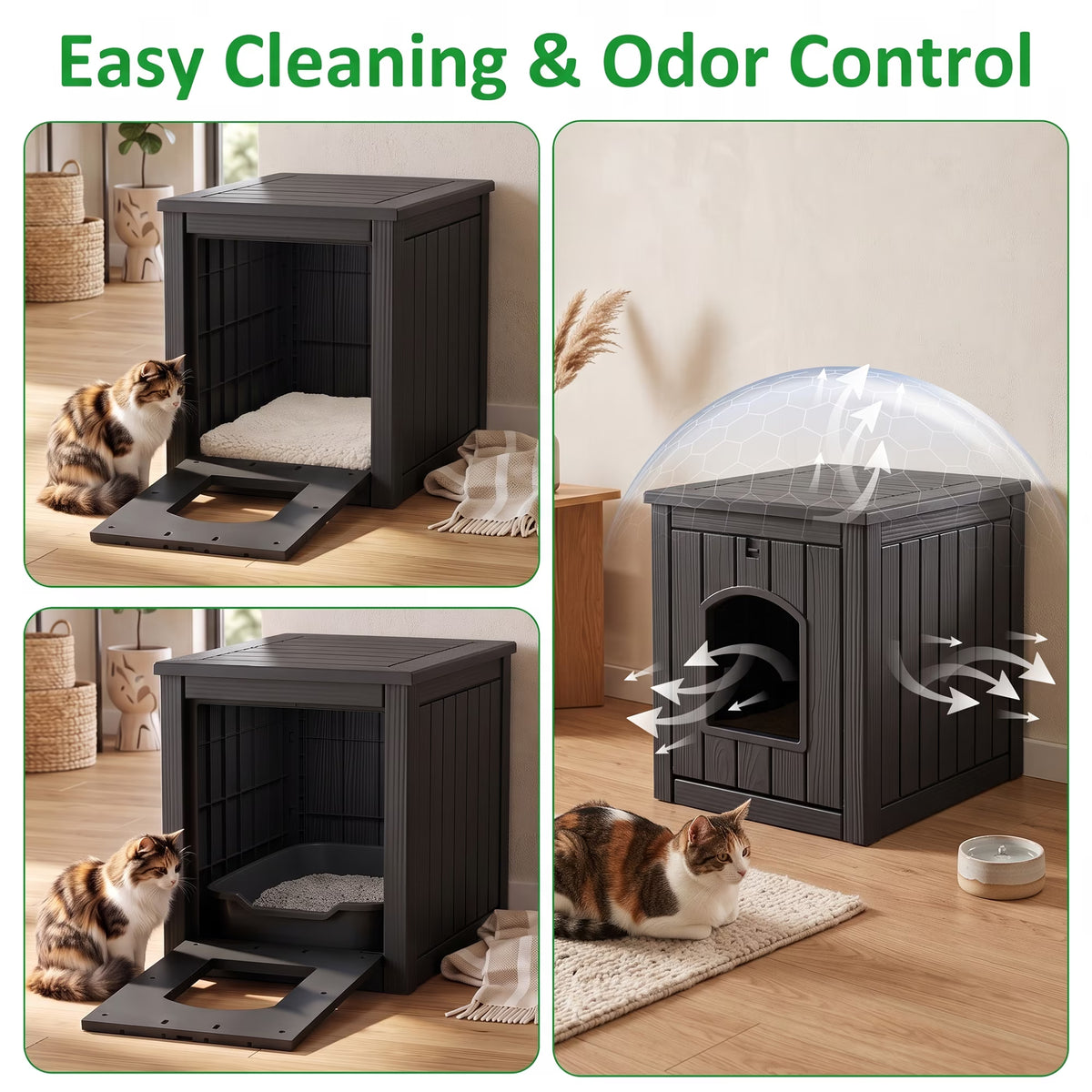PLAYRANK Indoor Outdoor Plastic Cat Kennel with Flat Load-Bearing Top, Multi-Purpose Pet House Can Be Used as Patio Storage Side Table for Small Pets