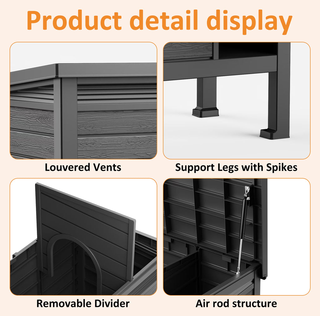 PLAYRANK Raised Base Weather Resistant Feral Cat Shelter, Single Compartment Outdoor Stray Cat House for Backyard Patio Use，Black.