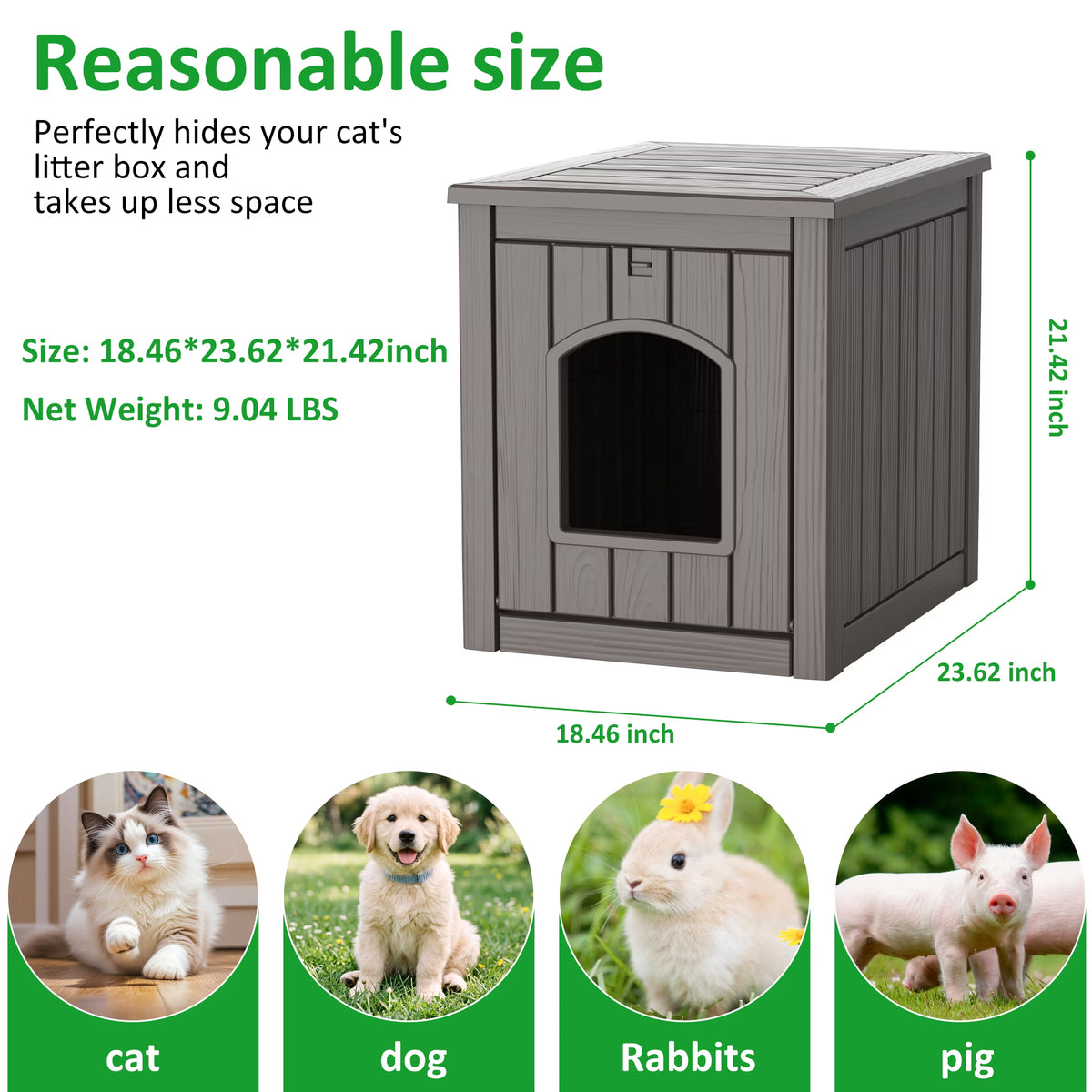 PLAYRANK Indoor Outdoor Plastic Cat Kennel with Flat Load-Bearing Top, Multi-Purpose Pet House Can Be Used as Patio Storage Side Table for Small Pets