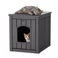 PLAYRANK Indoor Outdoor Plastic Cat Kennel with Flat Load-Bearing Top, Multi-Purpose Pet House Can Be Used as Patio Storage Side Table for Small Pets