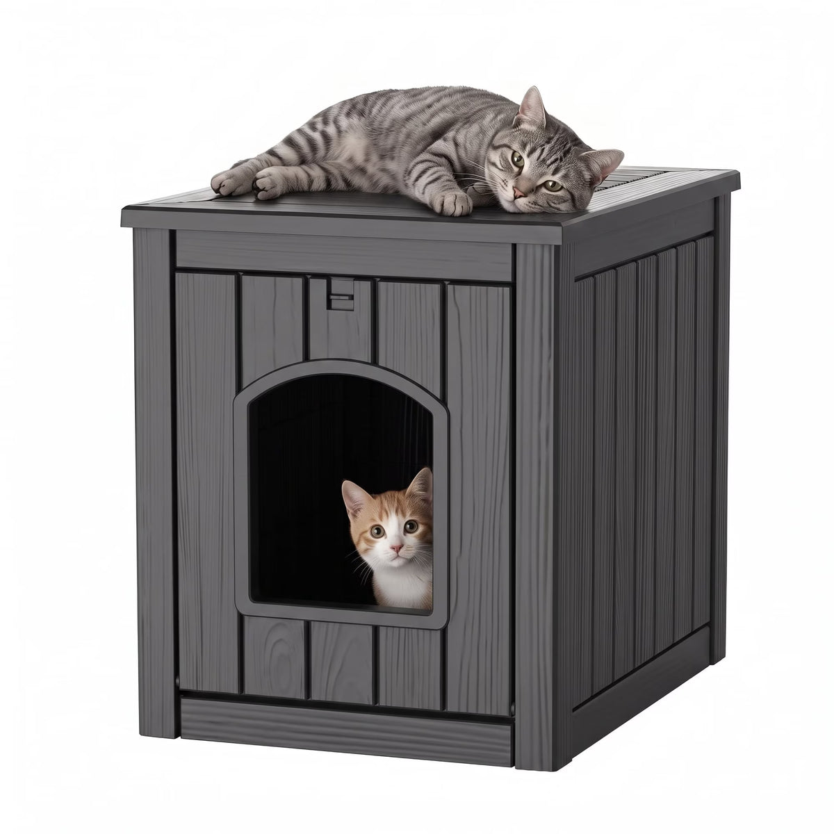 PLAYRANK Indoor Outdoor Plastic Cat Kennel with Flat Load-Bearing Top, Multi-Purpose Pet House Can Be Used as Patio Storage Side Table for Small Pets